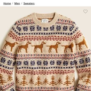 J. Crew Men's Beige Sweater with Dog and Snowflake Pattern